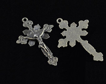 Rosary Crucifix Pendant Antique Bronze Rosary Parts Supplies Floral Motif