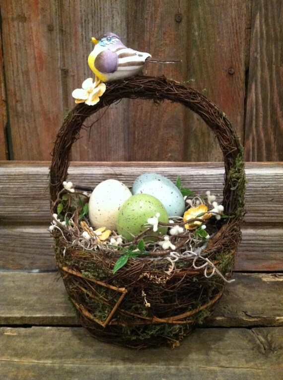 Mossy Twig Basket with Nest Decor One 1 Twig by BurlapFlutterfly