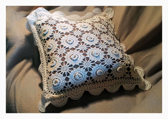 White Lace Crocheted Decorative Pillow Vintage Knitted