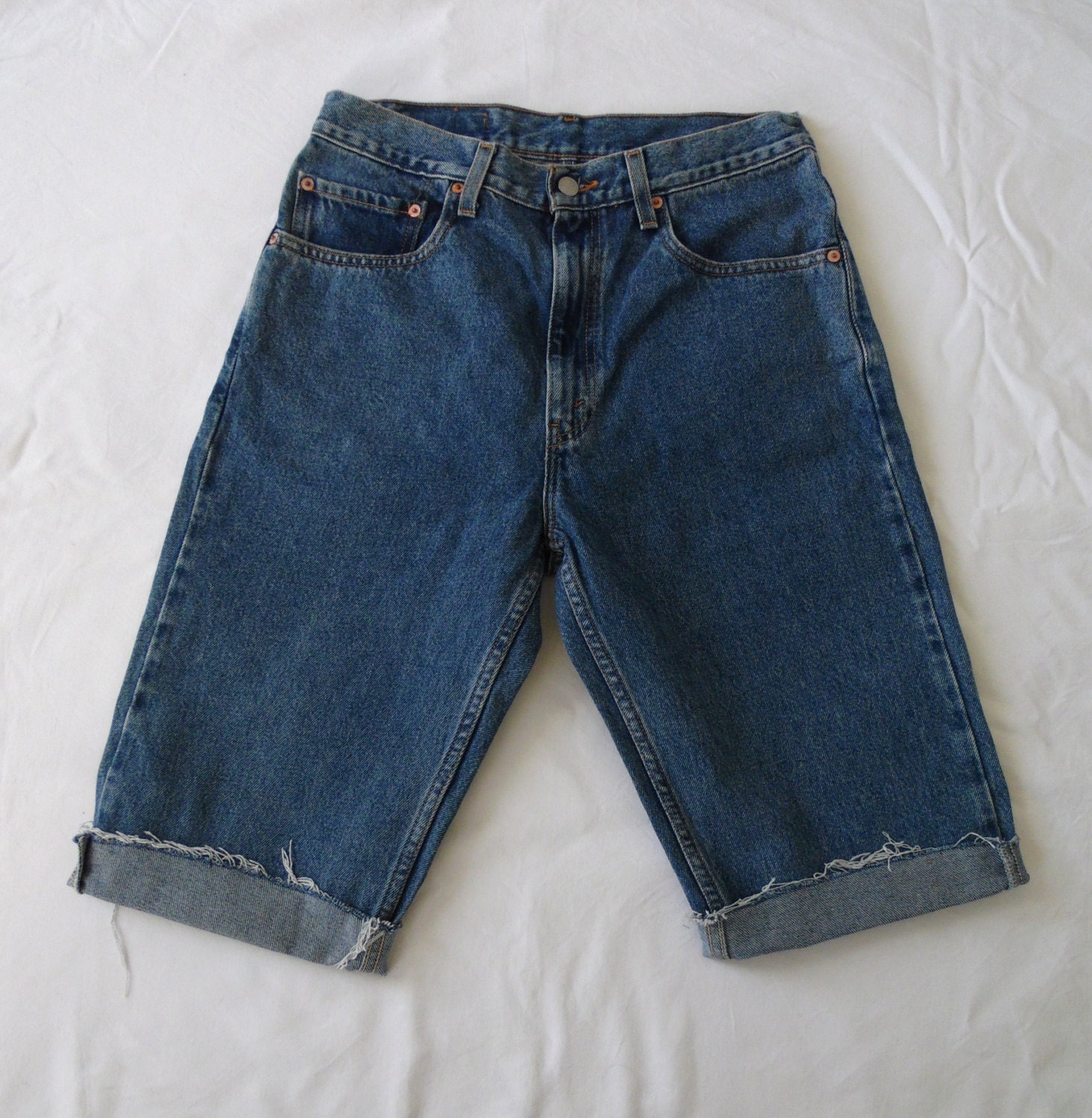 Mens Levis shorts vintage 505 blue denim jean cut off long