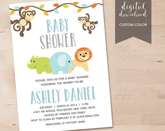Baby Shower invitation printable, Animal Jungle Baby Shower, Unisex ...