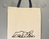 French Bulldog Art Tote Bag, Light Cotton Canvas Bag for Groceries, Books or Shoe Bag in Natural Color, Medium Size