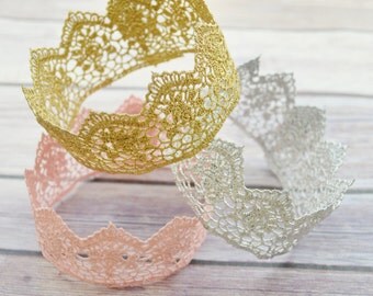 Lace Crowns, Gold Crown, Pink Crown, Silver Crown, Birthday Crown, Newborn Crown, Photo Prop Crown