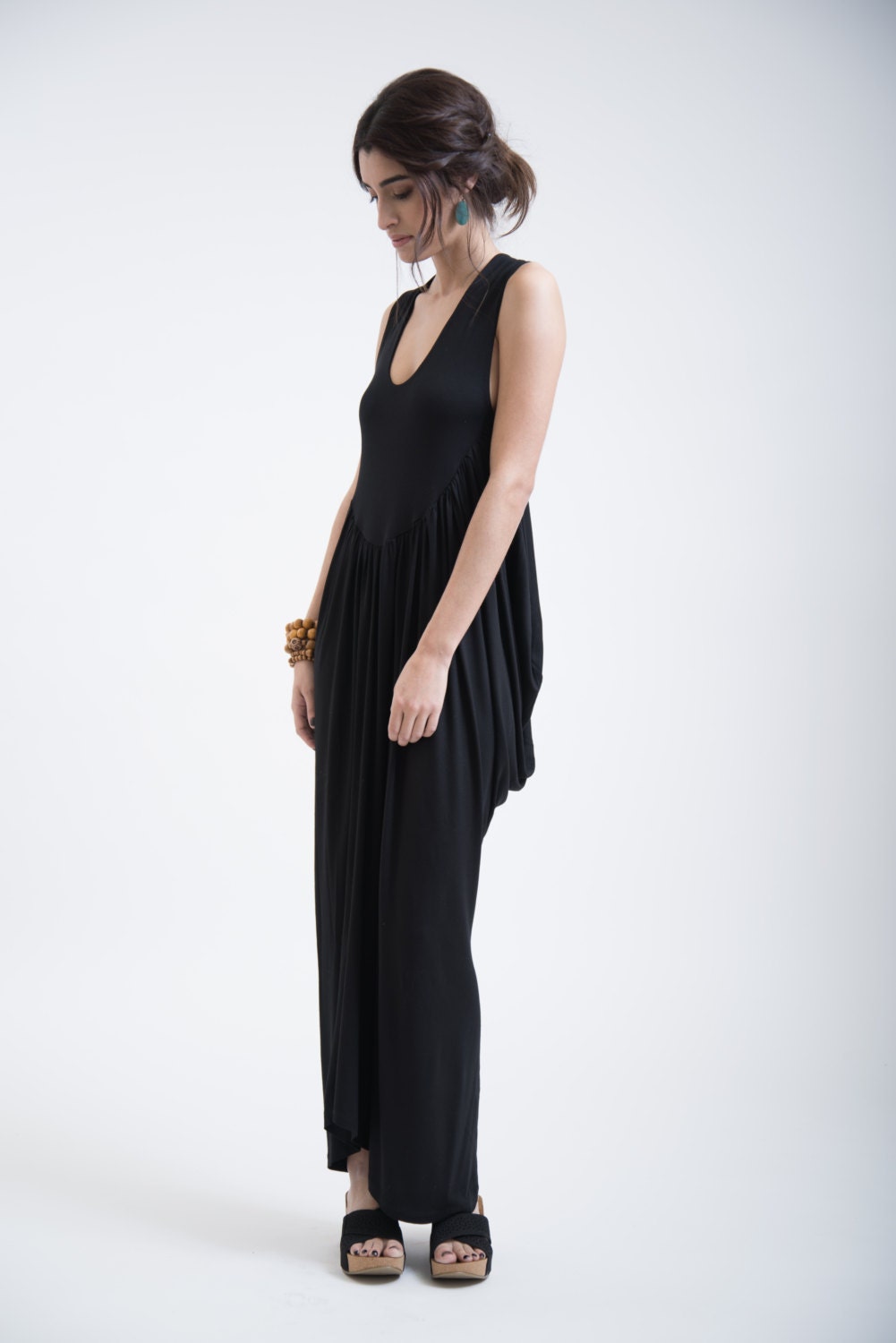 Long Black Dress / Casual Dress / Maxi Dress / Draping Dress
