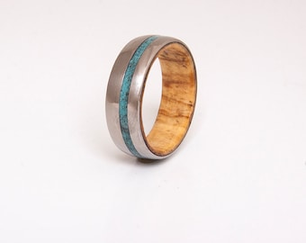 turquoise mens ring with olive wood ring wedding ring