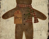 Olde Gingerbread Man, Printable digital Art, download, 8x10