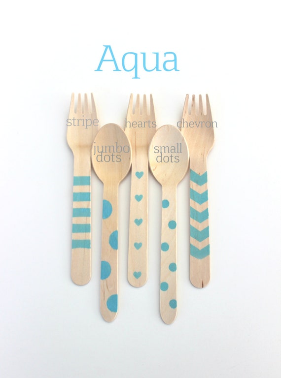 25 Hand Stamped Wooden Spoons/Forks--Aqua utensils-Princess-My Little Pony-Mermaid- ice cream spoons-birthday utensils-25 count Il_570xn