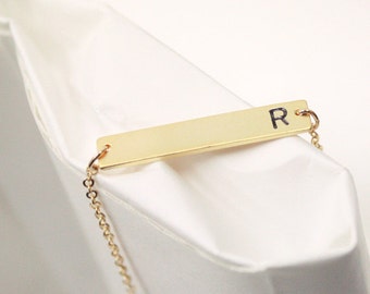 Initial Bar Necklace, Personalized Necklace, best friend, Hand Stamped Initial Necklace,Gold initial, bridesmaid gift