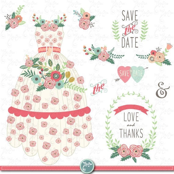 Wedding Clipart Pack FLORAL WEDDING DRESS Clip Wedding Clipart Pack FLORAL WEDDING DRESS Clip