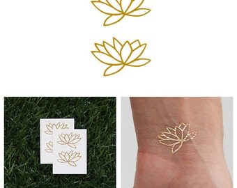 Fully Lotus - Metallic Gold Lotus Flower Temporary Tattoo (Set of 4)