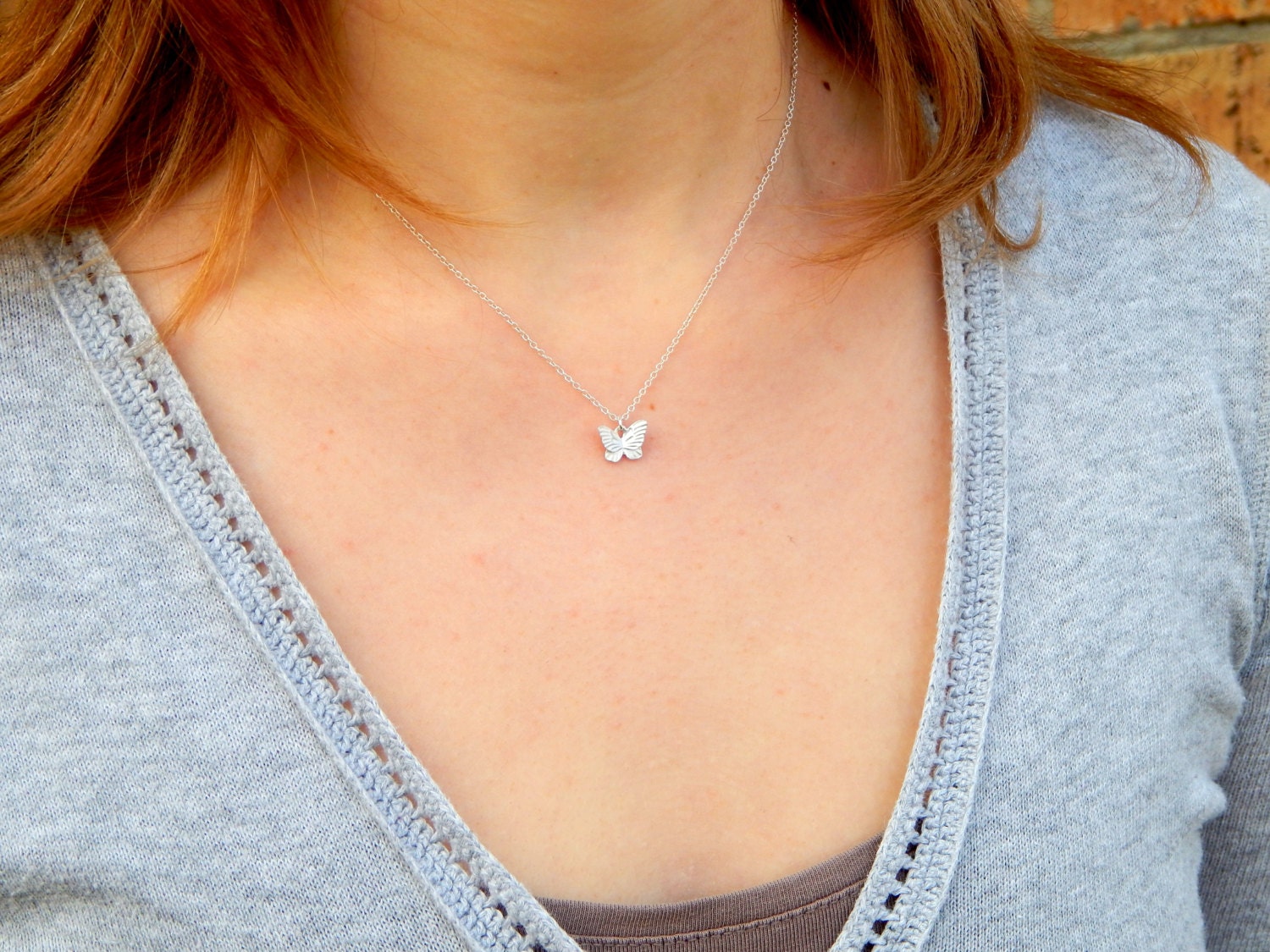 Download Small silver butterfly charm necklace tiny butterfly necklace