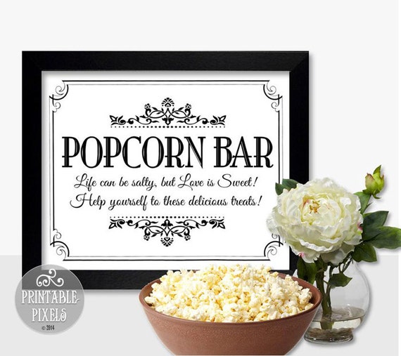 Popcorn Bar Printable Wedding Sign 5B // White by PrintablePixels