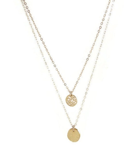 Gold Layered Set// Gold Disc Necklace// Simple Minimal