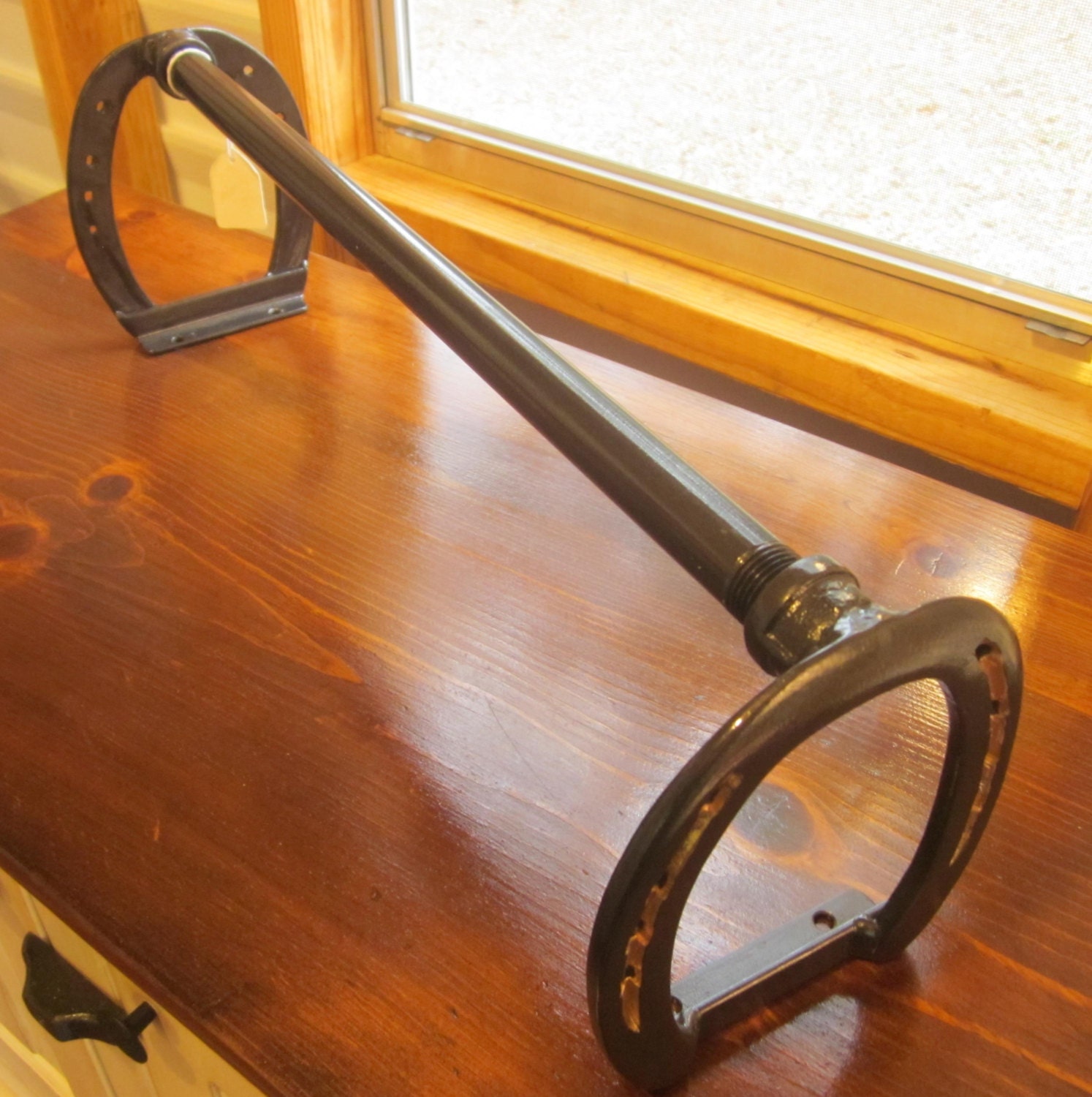 Black Metal Towel Rack with Rustic Charm
