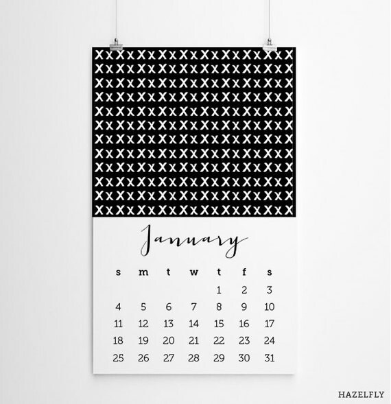 Black and White 2015 Calendar Printable Instant by shophazelfly