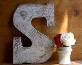 Vintage Painted Wooden Sign Letter "S" - Advertising - Chippy White Signage - Beach, Farm Stand, Cottage Rustic Decor