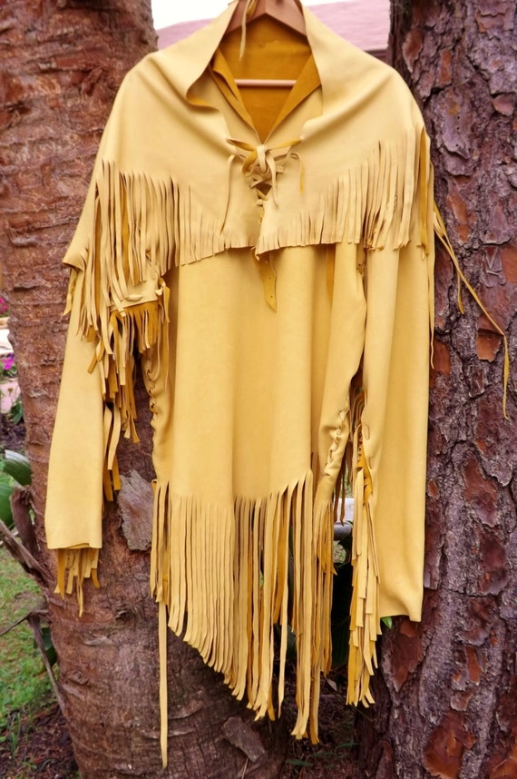 Deerskin Leather Long Shirt Jacket Mens XL Native American