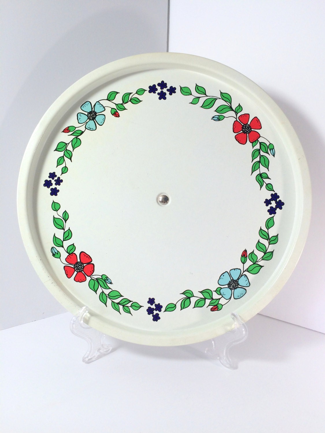 Vintage White Tin Floral Mod Lazy Susan Haute Juice