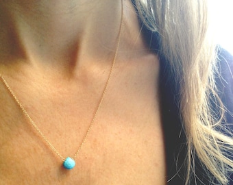 Turquoise Necklace - Turquoise and Gold - December Birthstone -Turquoise Pendant - Turquoise Jewelry - SImple Gemstone - Dainty Necklace
