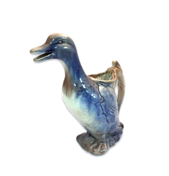 Antique Majolica Ceramic Duck Pitcher French Cottage Country