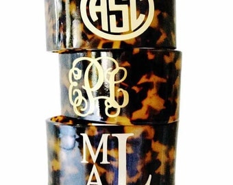 Monogrammed Bracelet, Faux Tortoise Shell Cuff