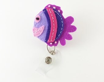 Tropical Fish - Felt Badge Reel - Retractable ID Badge Holder - Cute Badge Reels - Nurse Name Badge - RN Badge Clip - Badge ID Reels