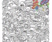 Adult Coloring Page - Mushrooms - Printable coloring page for adults - Part of the Hippie Kitsch adult coloring book