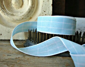 2 Yards - Baby Blue and White Windowpane Check Ribbon