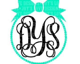 Download Pearl and Bow Monogram Frame SVG and DXF by JoysLoveDesigns