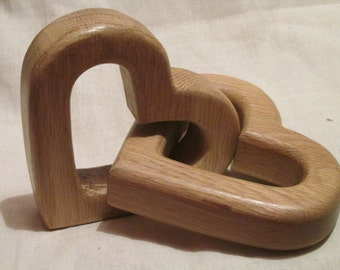Ornamental wooden linked hearts - personalised