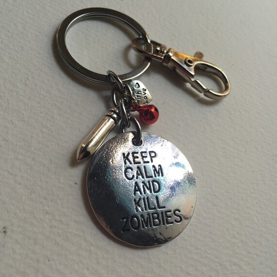 Keep Calm Kill Zombies Keychain with Red Bell Made With Love