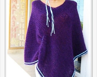 Women's Poncho, Poncho Mohair, Poncho Crochet, Purple Ladies Poncho, Warm Poncho, Knitted Soft Poncho