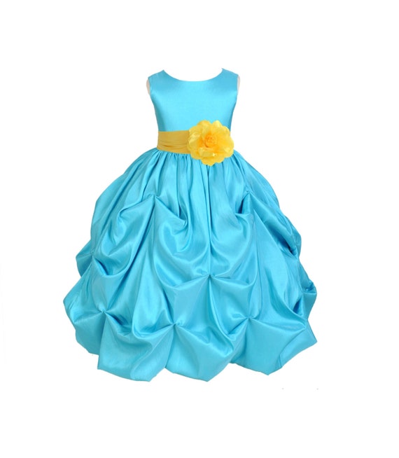 Pool Blue / choice of color sash Taffeta Flower Girl Dress pageant ...