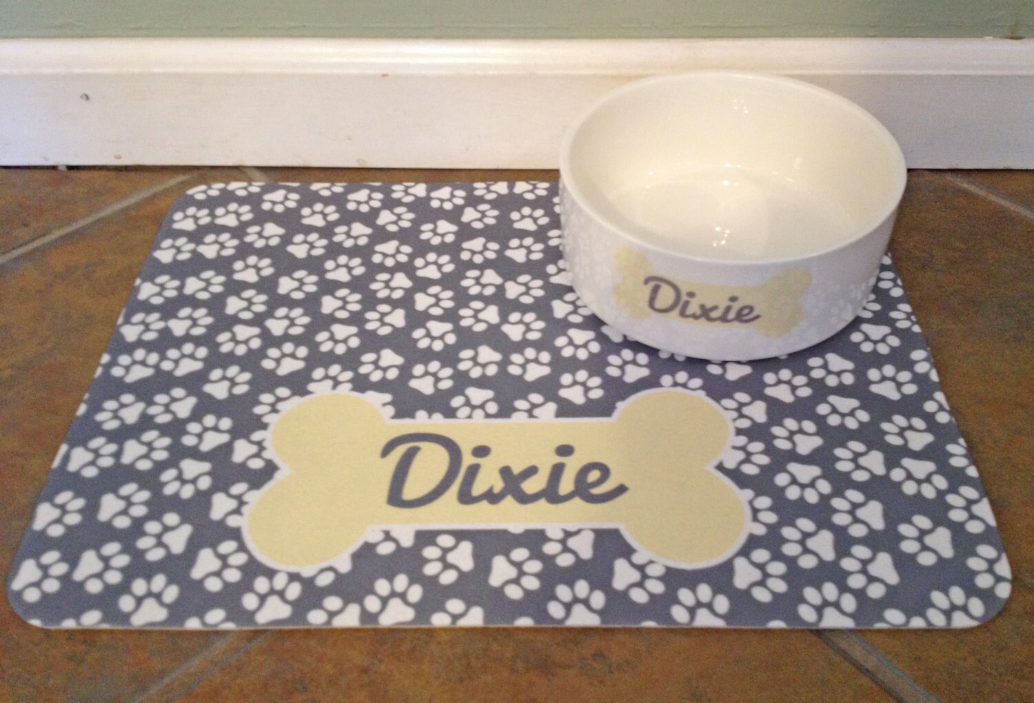 Personalized Dog Food Mat Paw Print Pattern Mat Only