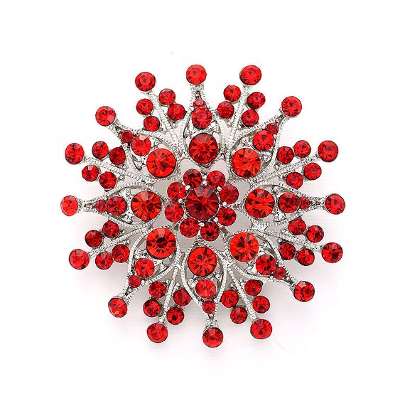 Rhinestone Red Brooch Wedding Bridal Crystal Red Brooches