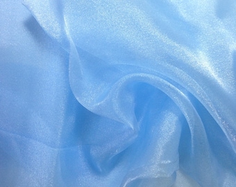 Baby Blue Crystal Sheer Organza Fabric for Fashion, Crafts, Decorations 58" By the Yard