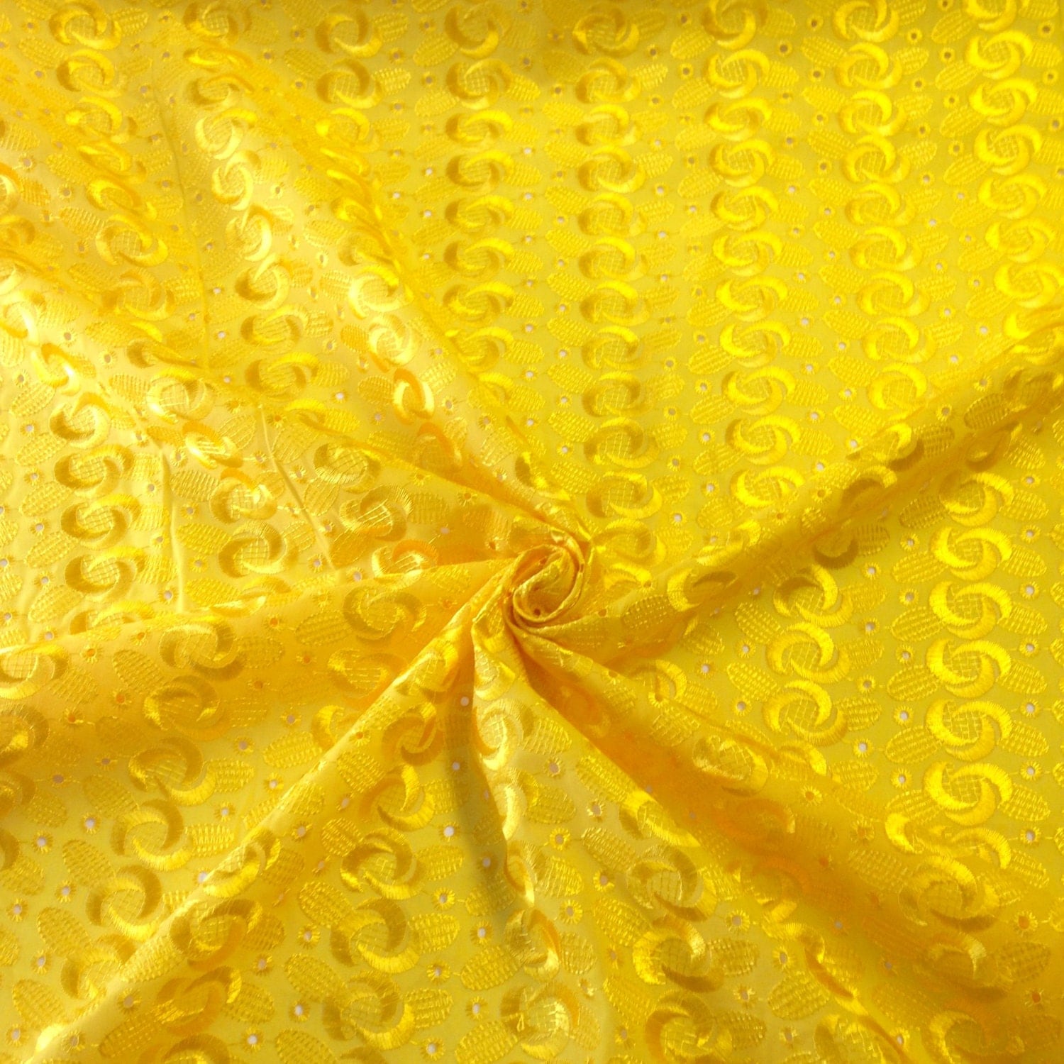 Yellow Eyelet Spiral Embroidery Fabric