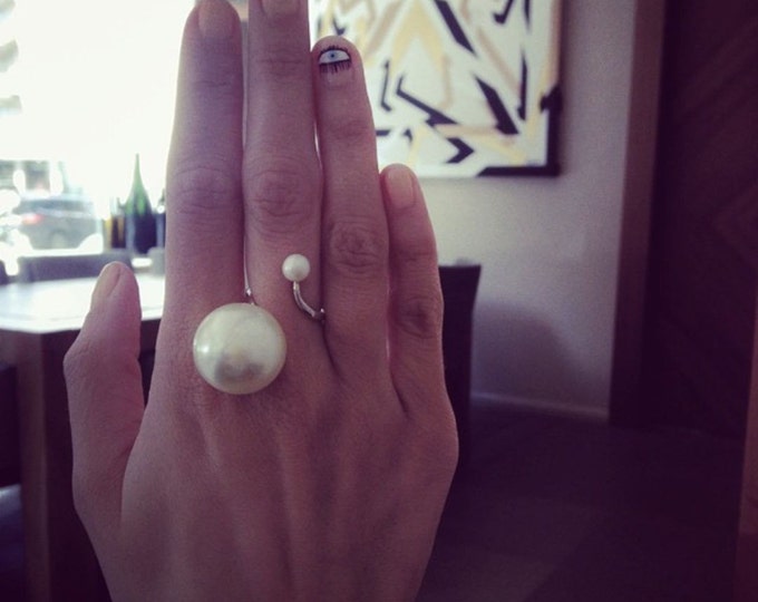 Pearl ring Silver ring with pearls Open ring Unique ring Gift idea