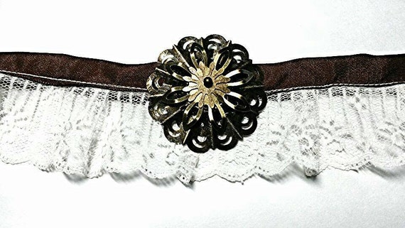 Steampunk choker with antique brass flower by DeathlySmiles steampunk buy now online