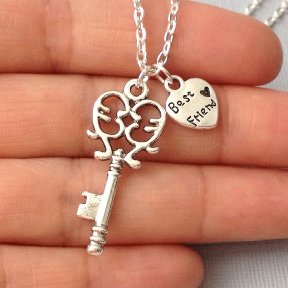 Best Friend Key Heart Necklace, key necklace, best friend jewelry, best