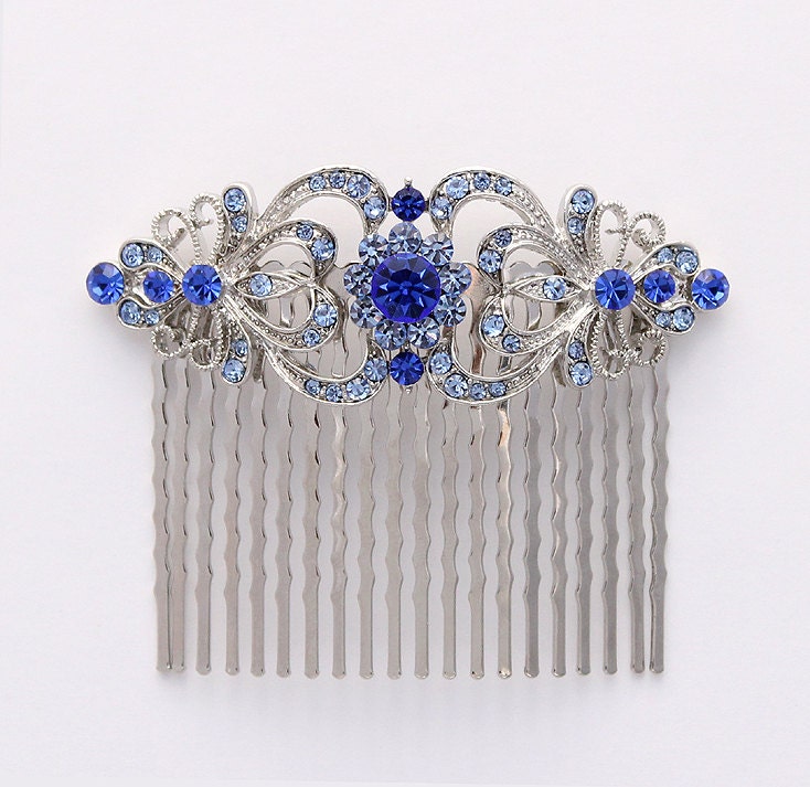 Blue Hair Comb Crystal Blue Bridal Hair Piece Something Blue