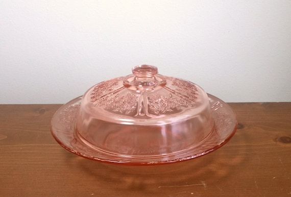 pink depression butter dish
