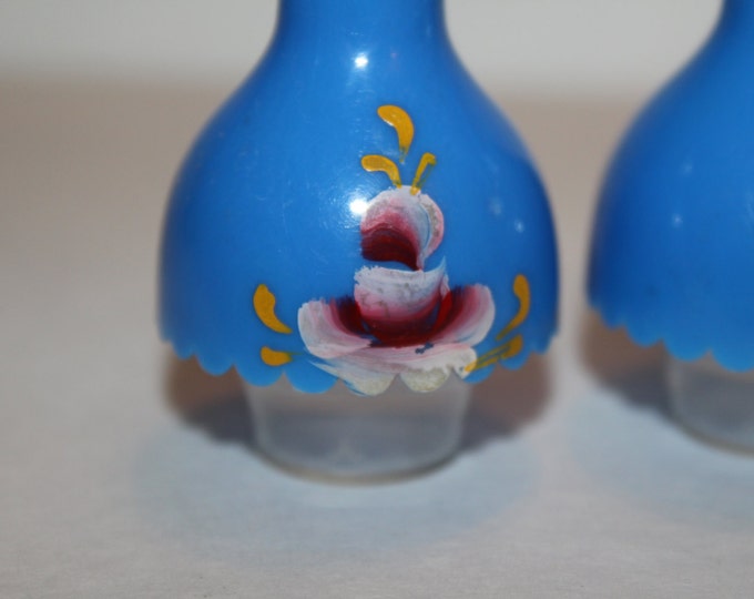Salt and Pepper Shakers Plastic Blue Hand Painted