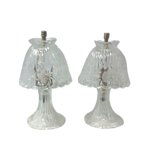 German Lead Crystal Accent Lamps with Scalloped by PicasoVintage