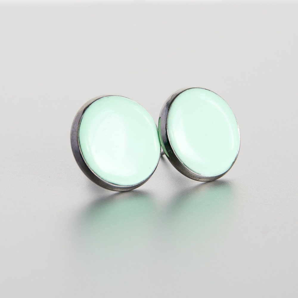 Mint earrings /Mint green earrings / Large stud earrings by Brukne