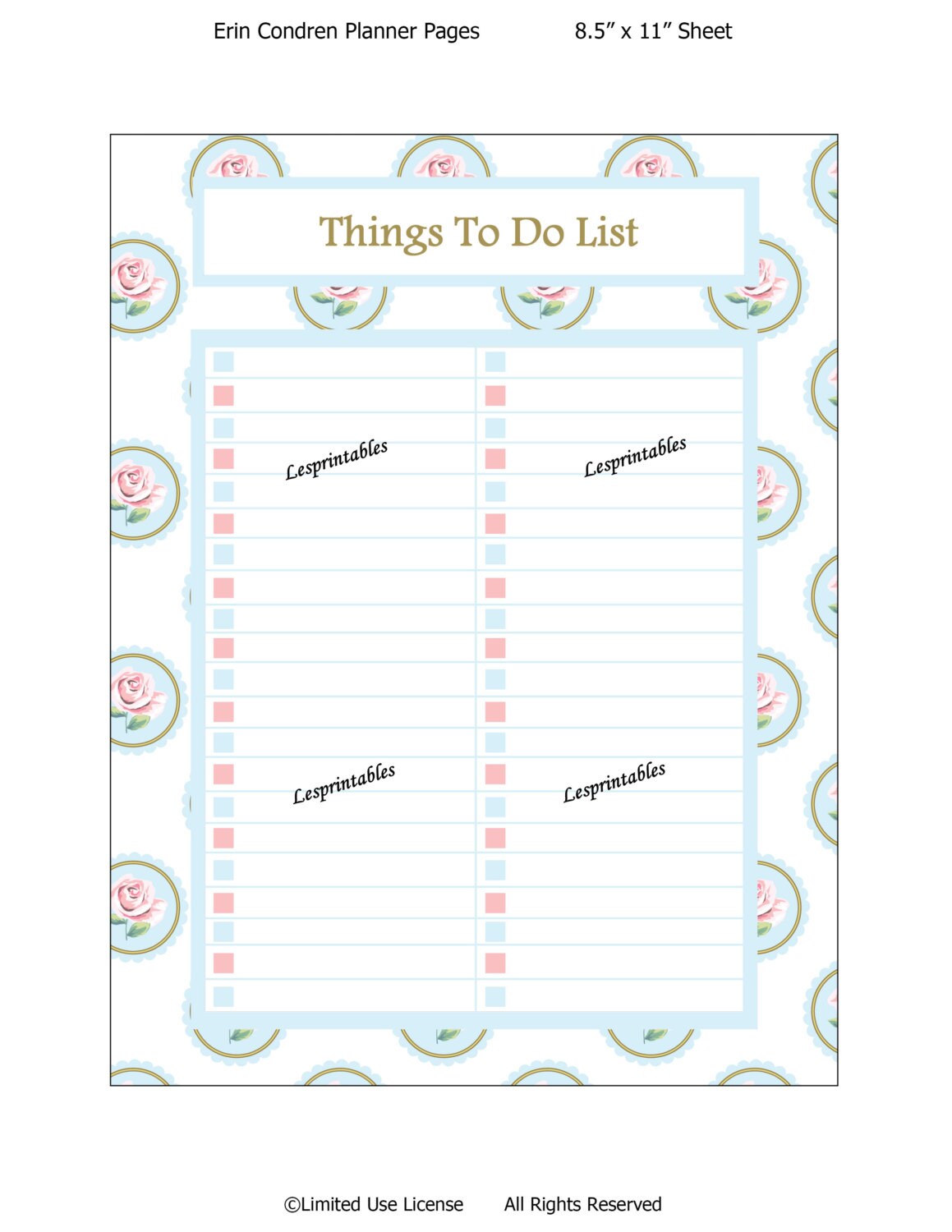 Printable plannerThings To Do ListErin Condren plannerplanner insert