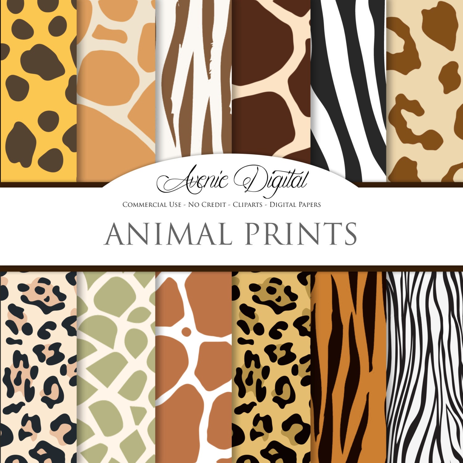 Animal Prints Digital Paper. Scrapbook Backgrounds Wild