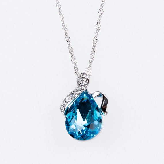 Blue Teardrop NecklaceTeardrop Pendant Wedding Jewelry Prom