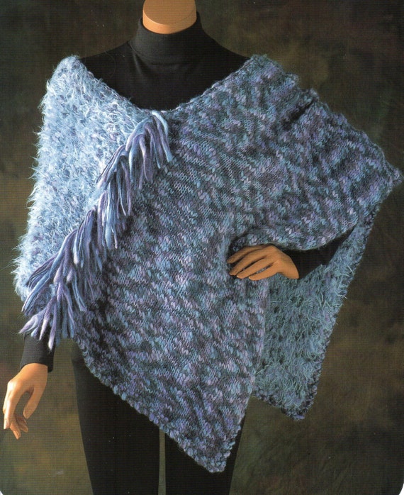 Shaggy Fringe Cape Poncho Knitting Pattern Womens Neoclassic