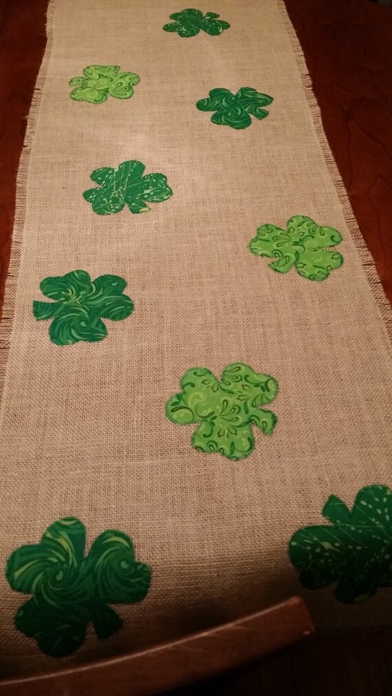 Burlap St Patricks Day Table Runner by StickandStitches on Etsy